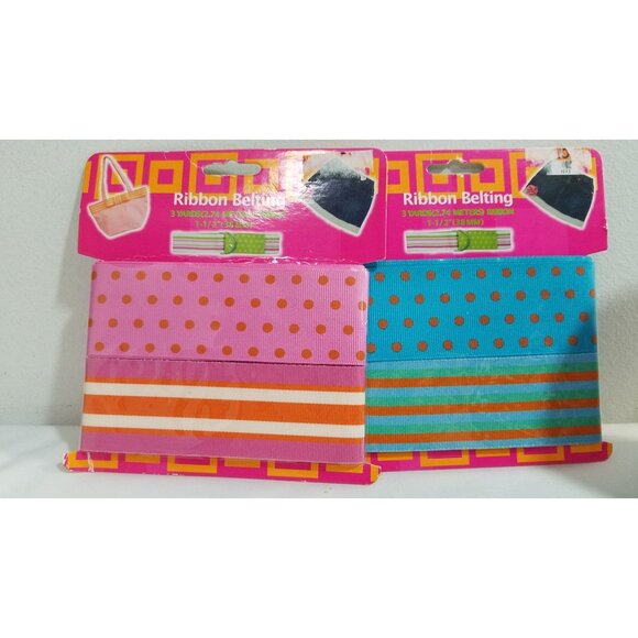 Grossgrain Ribbon & Belting NOS 7 Rolls Ribbon 2 pkgs Belting Pastels Pink and B - Picture 3 of 7